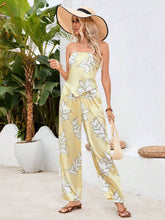 Plant Print Strapless Top And Pants Set